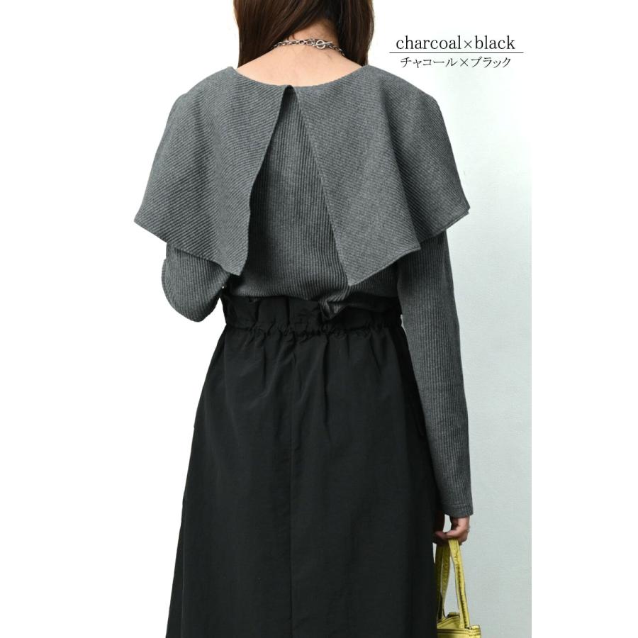 ドッキングワンピース ロング レディース 長袖 ニットワンピース きれいめ ビッグカラー カットソー 上品 大人 脚長効果 dress |  | 06