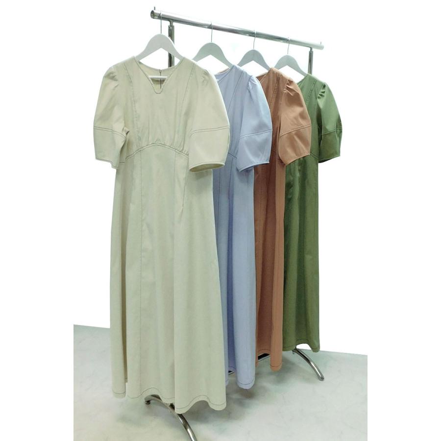 ワンピース レディース ロング 半袖 配色ステッチ ウエストゴム きれいめ オフィス 脚長効果 オリジナル dress |  | 19
