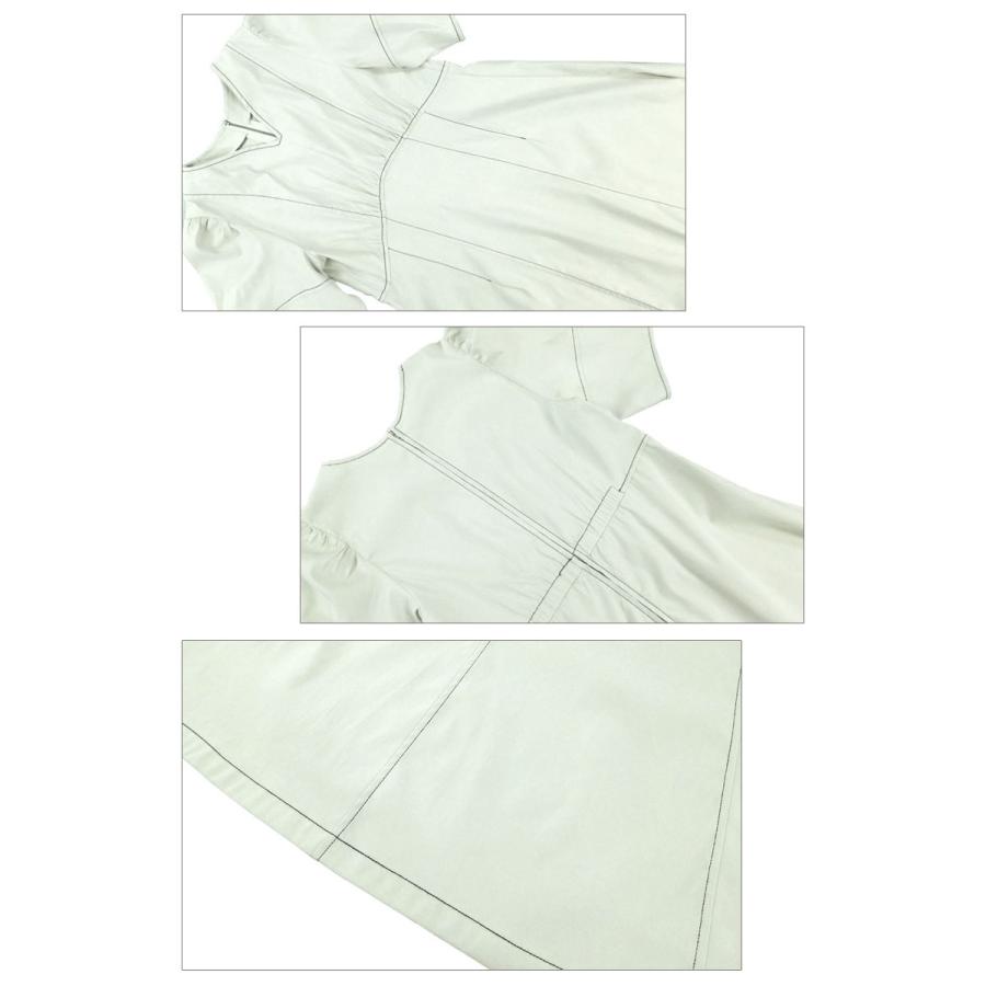 ワンピース レディース ロング 半袖 配色ステッチ ウエストゴム きれいめ オフィス 脚長効果 オリジナル dress |  | 04