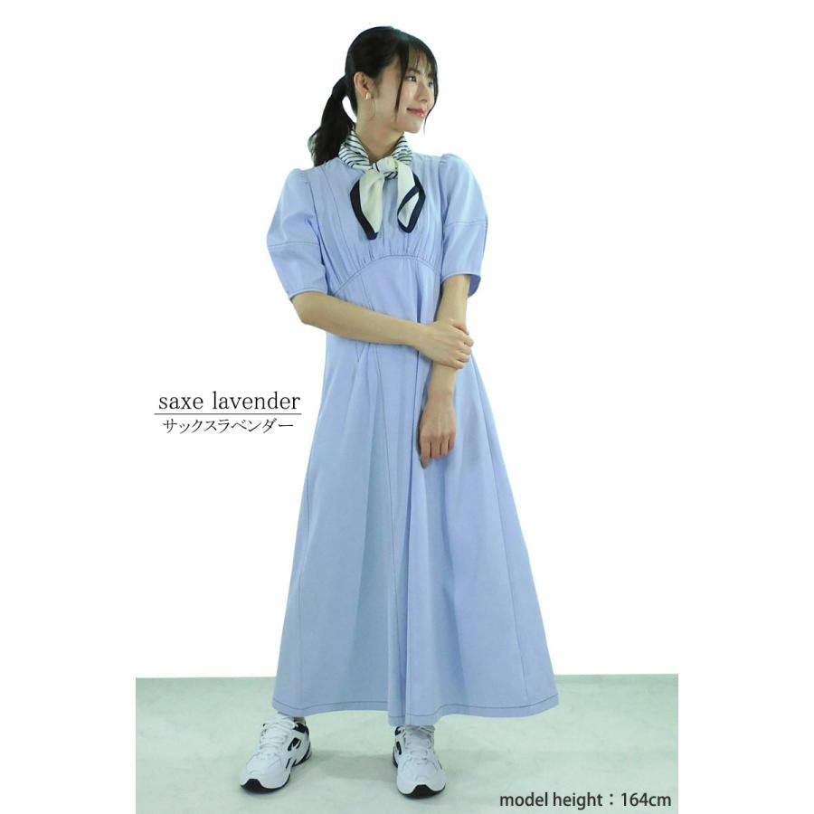 ワンピース レディース ロング 半袖 配色ステッチ ウエストゴム きれいめ オフィス 脚長効果 オリジナル dress |  | 08