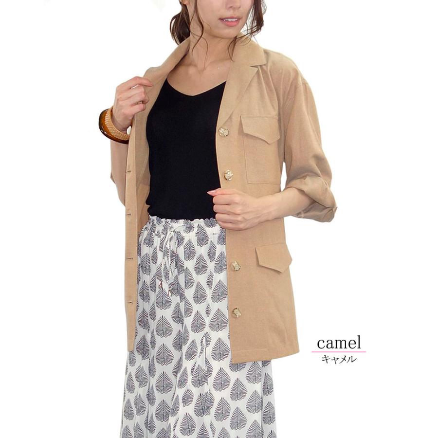 シャツジャケット 七分袖 レディース ワークシャツ ベルト付き リネンライク テーラード ミドル丈 上品 |  | 06