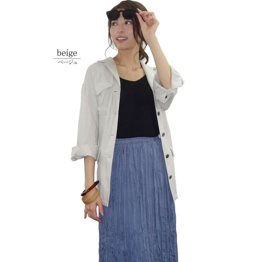 シャツジャケット 七分袖 レディース ワークシャツ ベルト付き リネンライク テーラード ミドル丈 上品 |  | 09