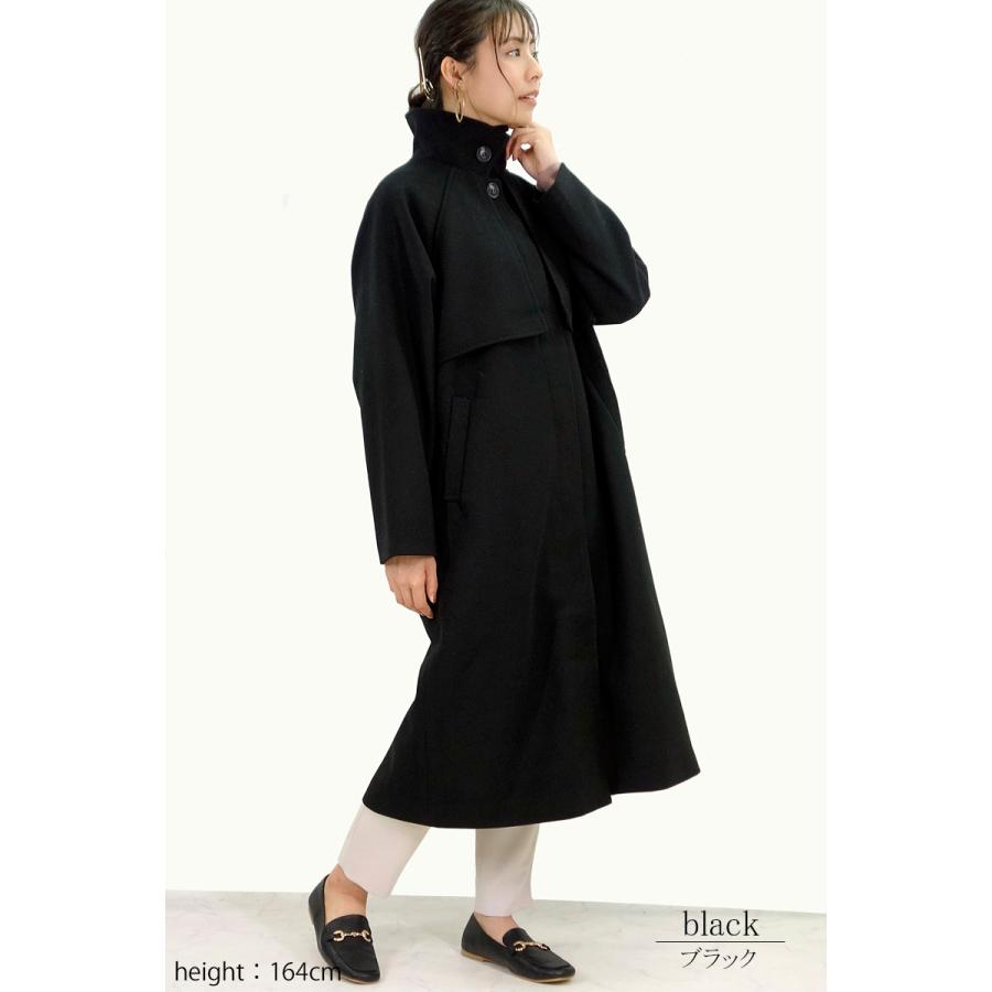 ウール風 ロングコート レディース スタンドカラー ステンカラー 2wayカラー ケープ 杢 |  | 13