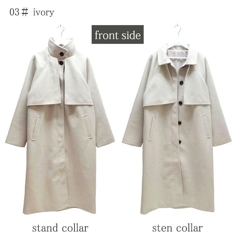 ウール風 ロングコート レディース スタンドカラー ステンカラー 2wayカラー ケープ 杢 |  | 14