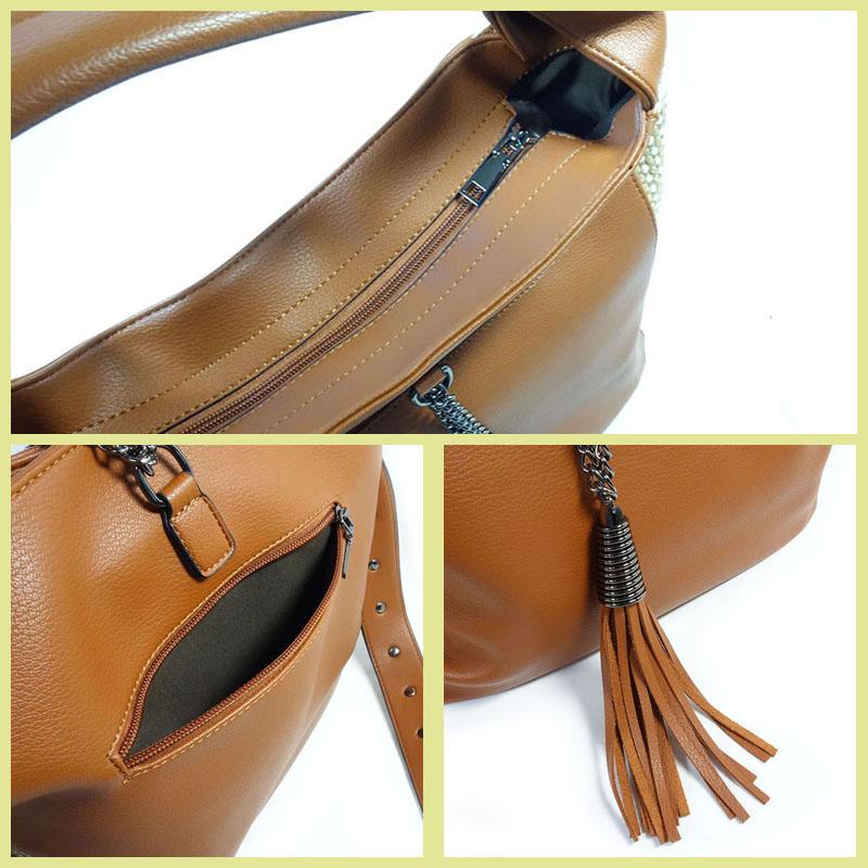 ショルダーバッグ レディース 斜め掛け ポーチ付き 大きめ A4 バッグインバッグ 合成皮革 大容量 異素材 タッセル フリンジ |  | 05