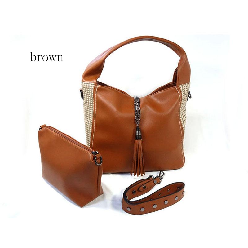 ショルダーバッグ レディース 斜め掛け ポーチ付き 大きめ A4 バッグインバッグ 合成皮革 大容量 異素材 タッセル フリンジ |  | 06