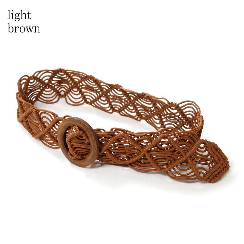 マクラメ編み ベルト レディース メッシュ 太い 木製 ウッドバックル ナチュラル ストレスフリー variety belt |  | 09