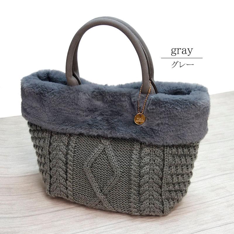 トートバッグ レディース ニット エコファー 小さめ 軽い ケーブル柄 アラン柄 ふわふわ 編地 配色 マグホック |  | 11