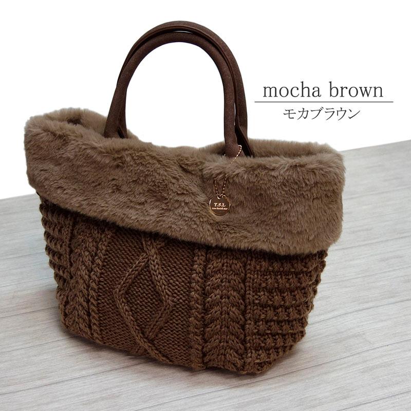 トートバッグ レディース ニット エコファー 小さめ 軽い ケーブル柄 アラン柄 ふわふわ 編地 配色 マグホック |  | 12