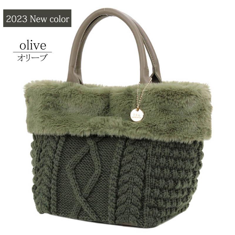 トートバッグ レディース ニット エコファー 小さめ 軽い ケーブル柄 アラン柄 ふわふわ 編地 配色 マグホック |  | 15