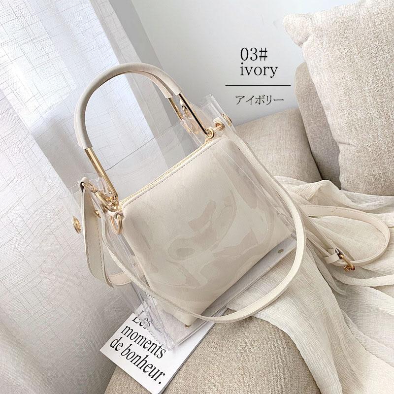 クリアバッグ レディース ショルダーバッグ 斜め掛け 小さめ 2way 3way 軽量 スケルトンバッグ ゴールド金具 ポーチ付き |  | 15