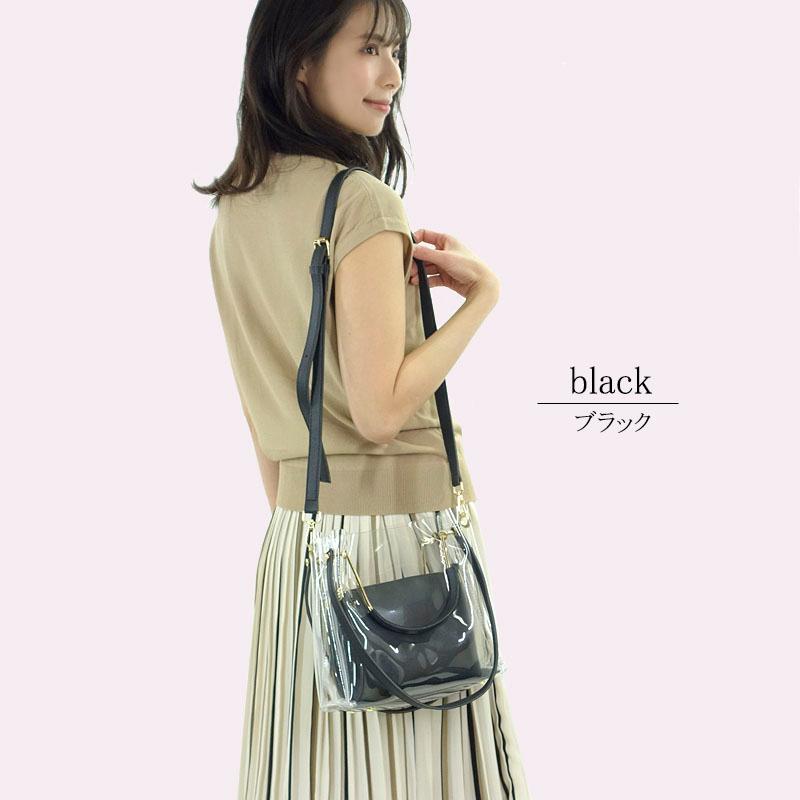 クリアバッグ レディース ショルダーバッグ 斜め掛け 小さめ 2way 3way 軽量 スケルトンバッグ ゴールド金具 ポーチ付き |  | 07
