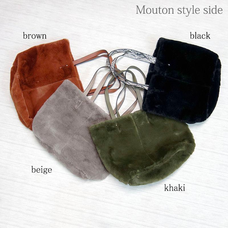 ムートン風バッグ リバーシブル トートバッグ レディース ポーチ付き インポーチ パイソン 柔らかい 大容量 |  | 04