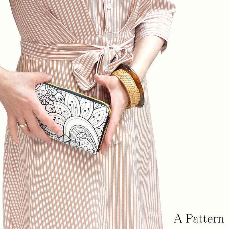 財布 レディース 長財布 ラウンドファスナー ロングウォレット 植物 花柄 防水 幾何学模様 8パターン |  | 02