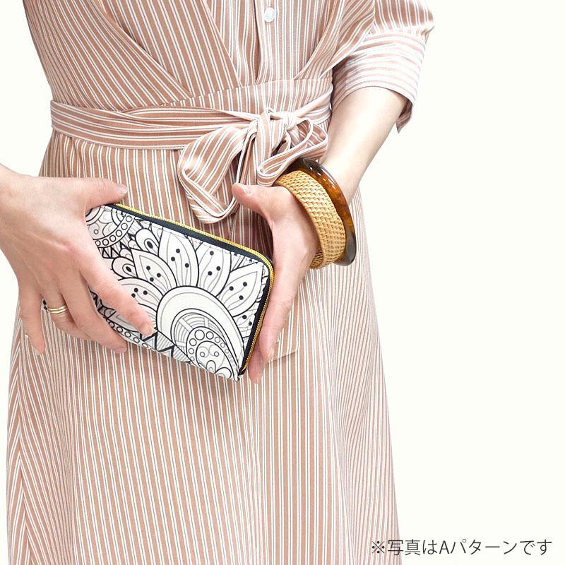 財布 レディース 長財布 ラウンドファスナー ロングウォレット 植物 花柄 防水 幾何学模様 Fパターン |  | 02