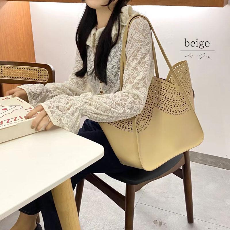 トートバッグ レディース 大きめ 軽量 パンチング 合成皮革 ショルダーバッグ ポーチ付き 手提げ 通勤 肩掛け |  | 11
