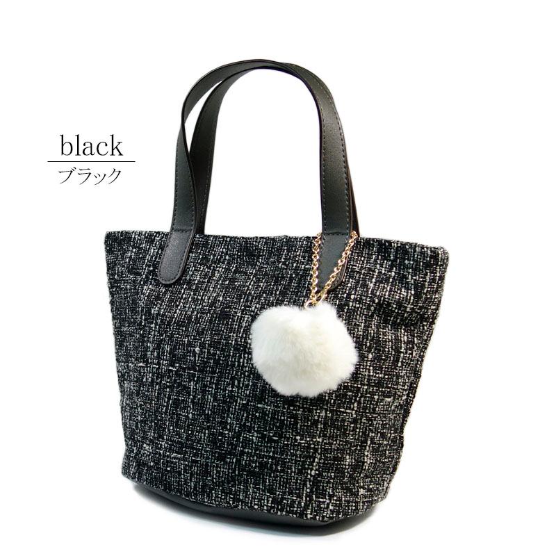 ハンドバッグ ツイード トートバッグ レディース バケツ型 手提げ 合成皮革 エコファーチャーム 軽量 きれいめ |  | 16