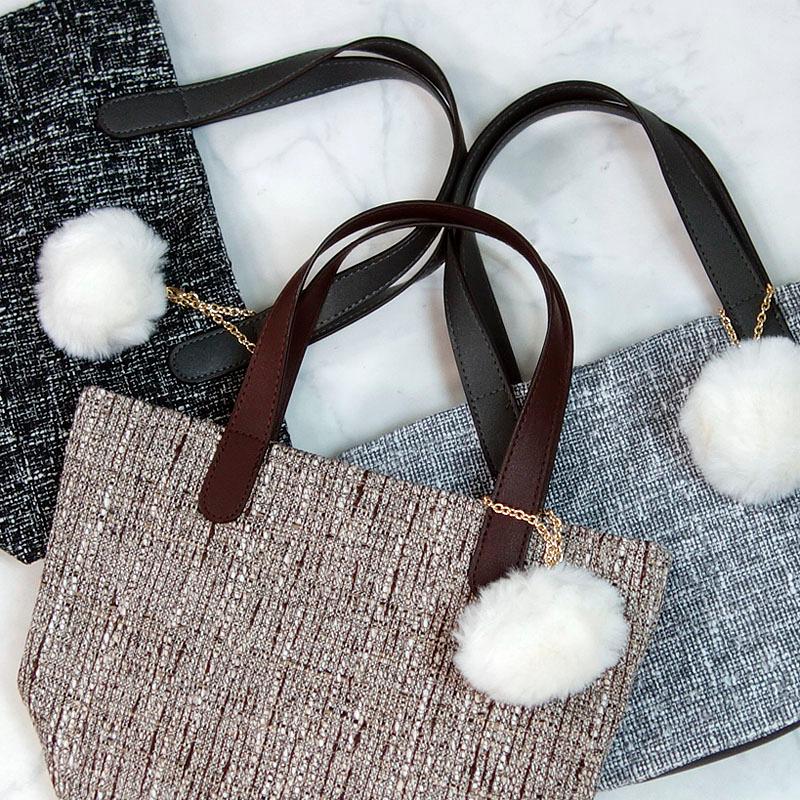 ハンドバッグ ツイード トートバッグ レディース バケツ型 手提げ 合成皮革 エコファーチャーム 軽量 きれいめ |  | 01