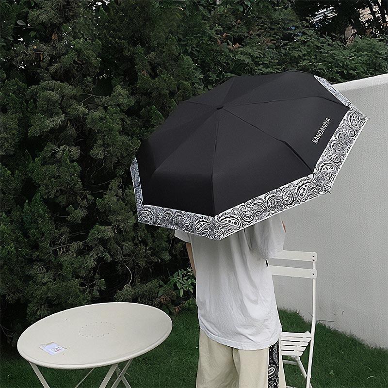 美品 バンダナ柄日傘 ペイズリー 晴雨兼用傘 ブルー 日傘 折りたたみ 晴雨兼用 完全遮光 レディース コンパクト 撥水