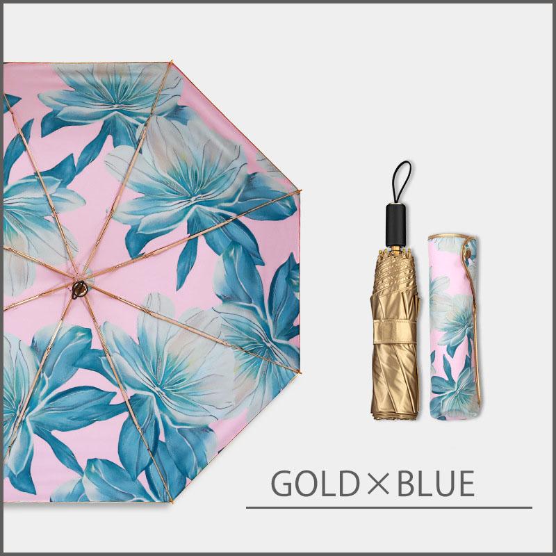 日傘 折りたたみ 晴雨兼用 完全遮光 レディース コンパクト 撥水 遮熱 デイリー ボタニカル柄 ゴールド 軽量 umbrella |  | 14