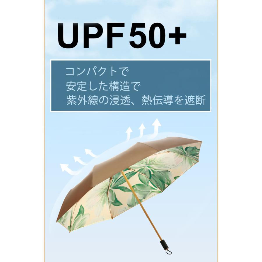 日傘 折りたたみ 晴雨兼用 完全遮光 レディース コンパクト 撥水 遮熱 デイリー ボタニカル柄 ゴールド 軽量 umbrella |  | 06