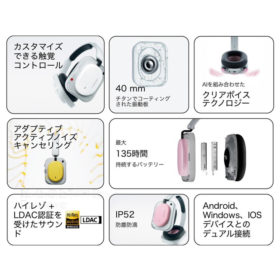 【NOTHING公式ストア 新発売 LINE登録クーポン付】 Nothing Headphone(a) ワイヤレス ヘッドホン ハイレゾ対応 ノイズキャンセリング 最長135時間再生の画像