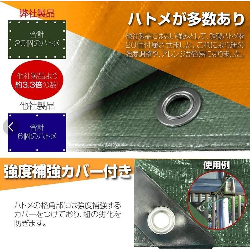 グリーンシート #3000 キャンプ ハトメ20個付き 3.6m×5.4m 防水 厚手 カット可 ブルーシート レジャーシート ビニールシート 防災 災害対策 #1091|notify|06