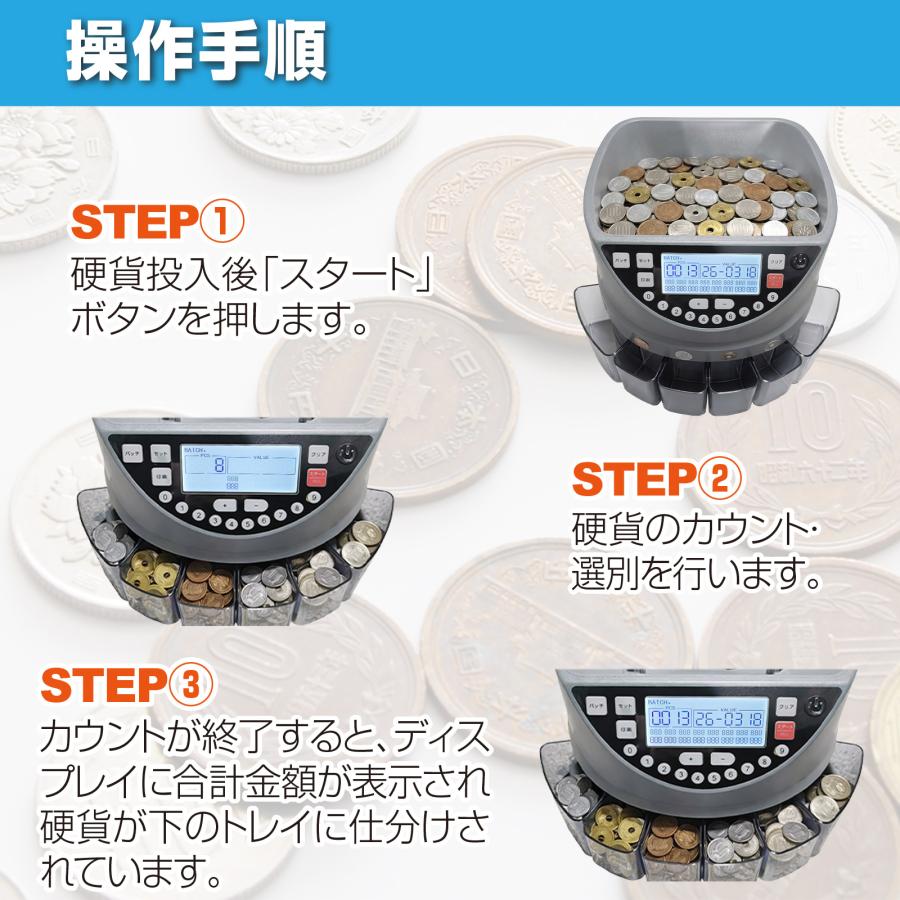 コインカウンター 自動 マネーカウンター ポータブル 硬貨 計数機 電動 高速 計算機 選別機 コインソーター | ONE STEP | 05