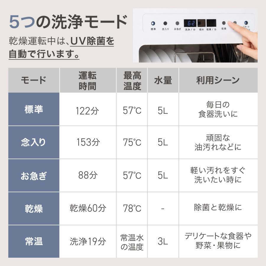 食器洗い乾燥機 食器洗浄機 食洗機 大容量 フライパン対応 高温洗浄 2WAY給水 分岐水栓 食洗器 工事不要 | ONE STEP | 06