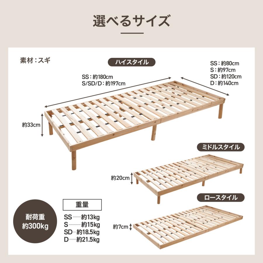 すのこベッド シングル ハイタイプ ベッドフレーム シングルベッドフレーム 高さ調節 木製 ベットフレーム 4月2日頃入荷予定 | ONE STEP | 16
