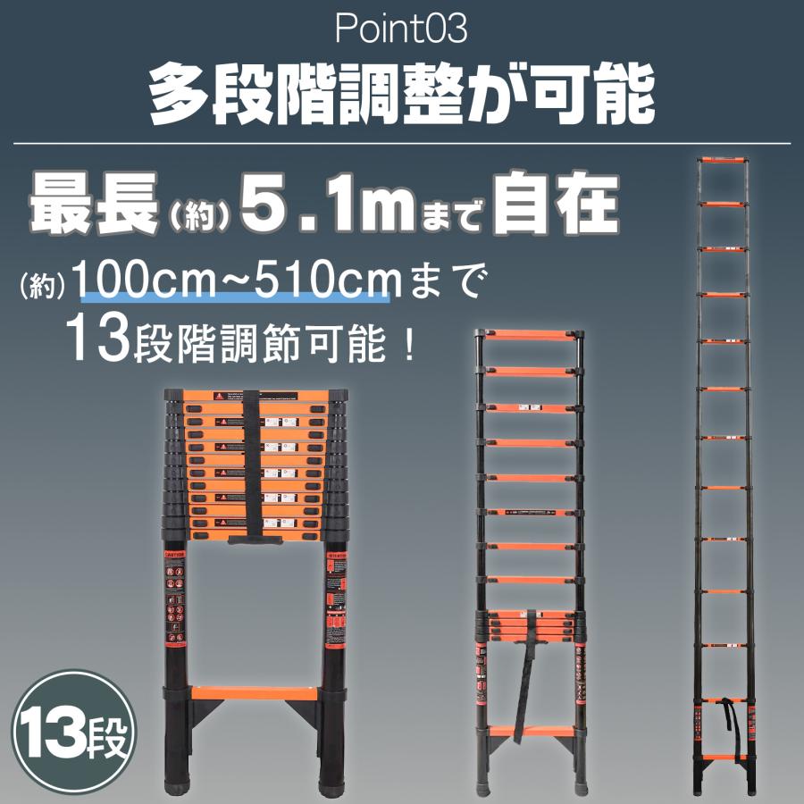 伸縮はしご 5m 耐荷重150kg 梯子 折りたたみ スライド式 屋根用3174 ONE STEP 伸縮はしご 5.1m はしご 伸縮 5m 伸縮梯子 伸縮ハシゴ 梯子
