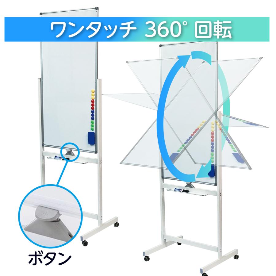 ONE STEP ホワイトボード 脚付き 1200×600 両面 回転式 スチール