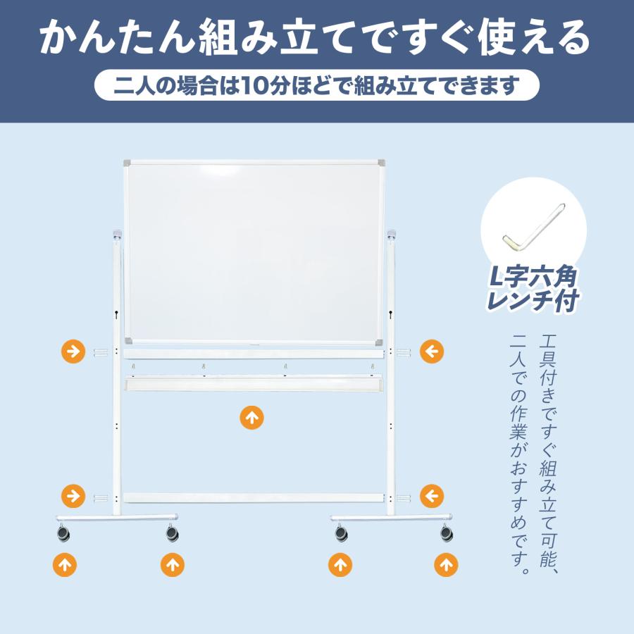 ホワイトボード 1200×900 cm キャスター付き ONE STEP ホワイトボード 1200×900 脚付き 両面 回転式 スチール