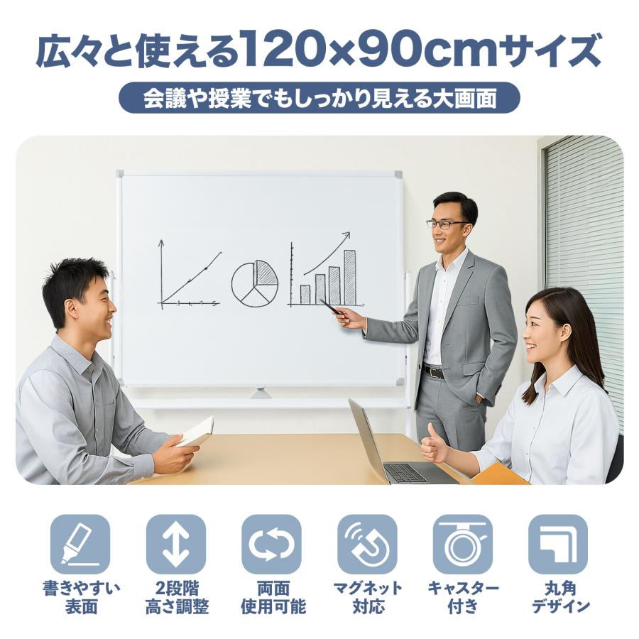 ONE STEP ホワイトボード 1200×900 脚付き 両面 回転式 スチール