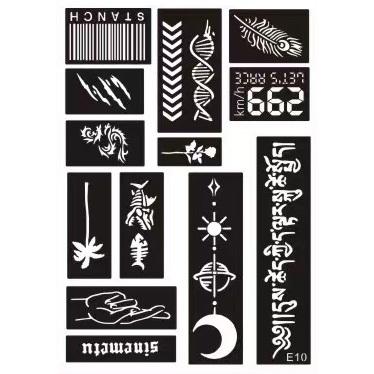 ステンシルシール E10 A4台紙 複数絵柄 アート作品 ヘナタトゥー用 グリッタータトゥー用 | 