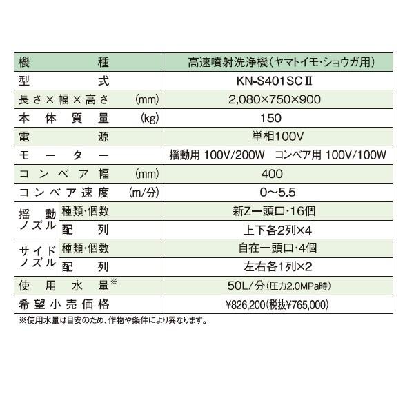 ヤマビコ 共立 高速噴射洗浄機（ヤマイモ・ショウガ用） KN-S401SCII