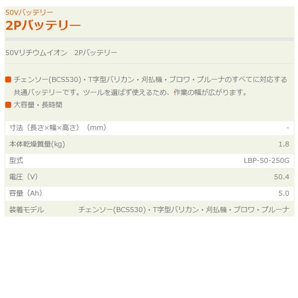 ヤマビコ エコー 50Vリチウムイオン2Pバッテリー LBP-50-250G ヤマビコ エコー 50Vリチウムイオン2Pバッテリー LBP-50-250G
