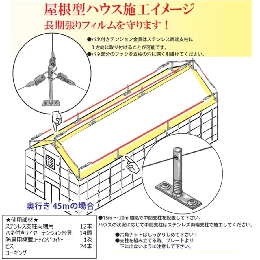 防鳥資材 バネ付きワイヤーテンション金具 鳥よけワンタッチ