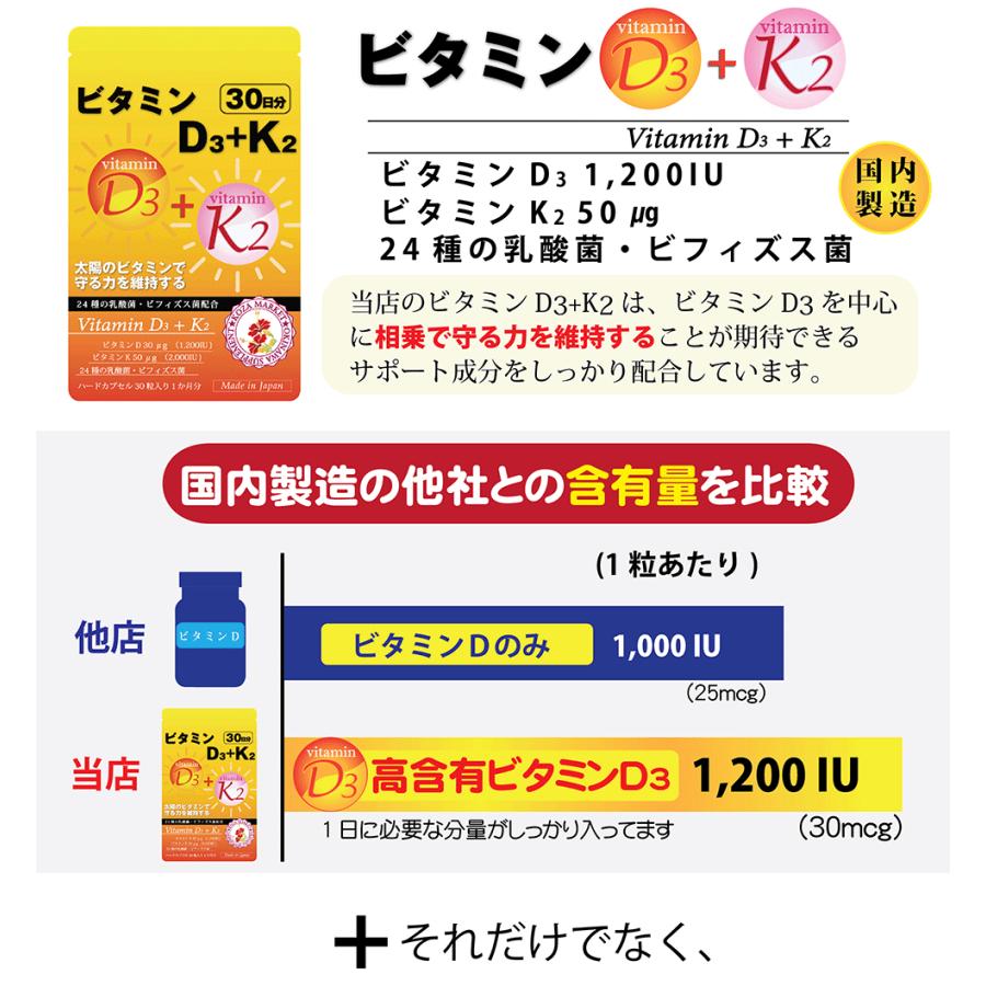 ビタミンD3＋K2【30粒入×3/約3か月分】日本製 ビタミンD3 ビタミンK2 ビタミンd3 k2