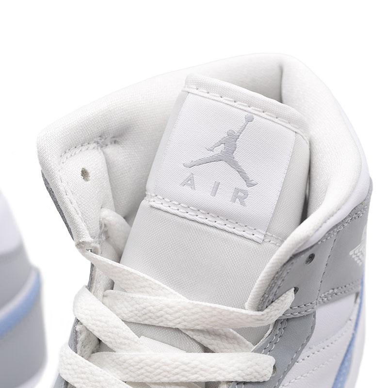 シューズ(女性用) Nike Women's Air Jordan1 Mid \"Wolf Grey\" JORDAN BRAND WMNS AIR JORDAN 1 MID WHITE/ALUMINUM-WOLF GREY 21FA-I