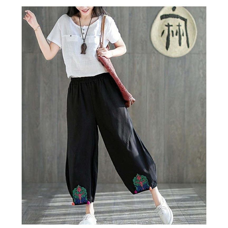7440 37 1 ワイドパンツ カジュアルパンツ バルーンパンツ 9分丈パンツ バルーンパンツ レディース ワイドパンツ ボトムス 春夏 9分丈 無地