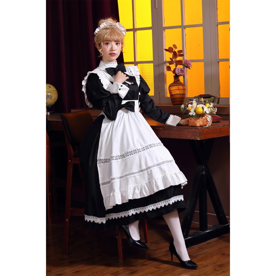 コスプレ 仮装 メイド 服 ゴスロリ ブラック 黒 衣装 女装 ロング丈