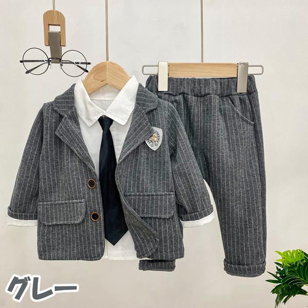 子供服 キッズ フォーマル スーツ ブレザー 男の子 ベビー服 3点セット ネクタイ付き シャツ ジャケット パンツ 卒園式 入園式 七五三 お宮参り タキシード風｜novamedical｜02