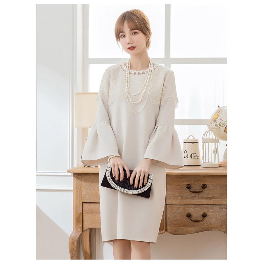 パーティードレス 結婚式 ワンピース 袖あり ドレス フォーマルドレス