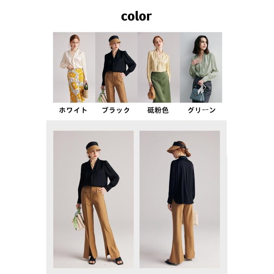 シルクシャツ 長袖 ブラウス 絹服 シャツ Vネック 長袖シャツ オシャレ