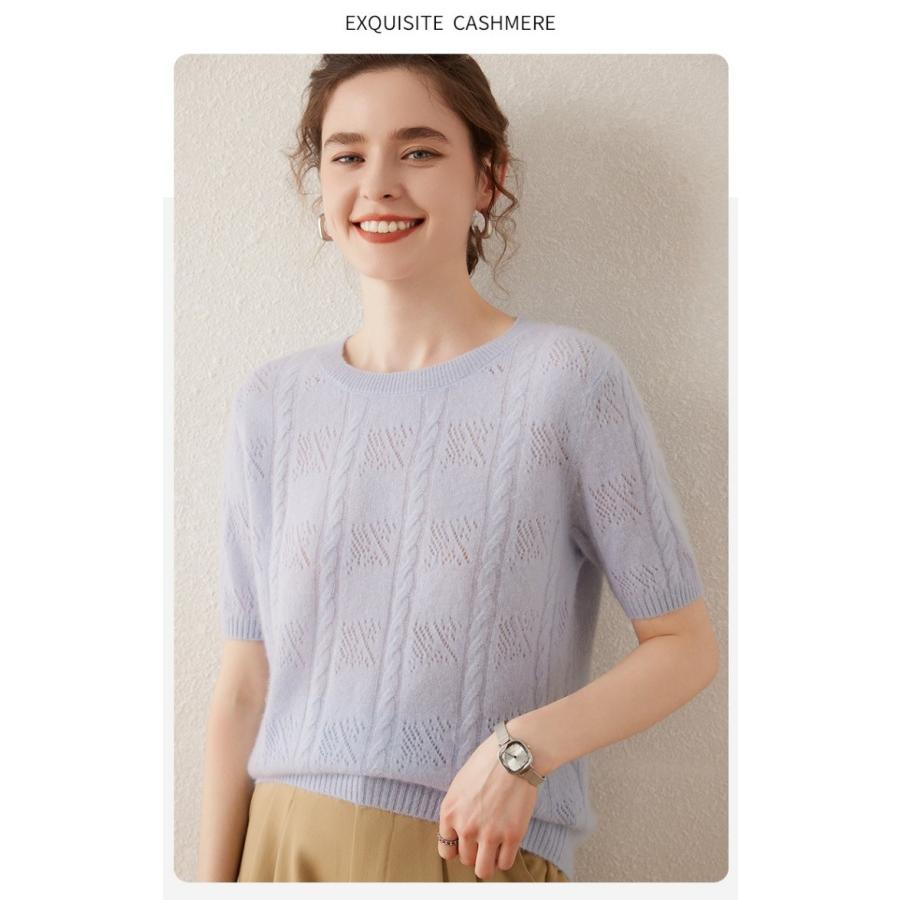 カシミヤ 半袖 サマーニット トップス カシミア クルーネック ニット