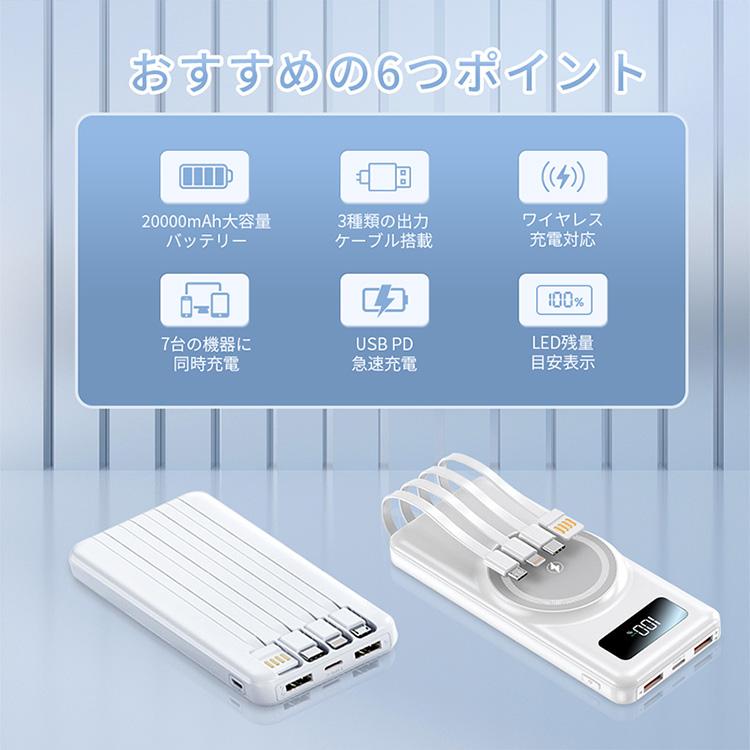 モバイルバッテリー 大容量 20000mAh ワイヤレス充電 magsafe 7台同時