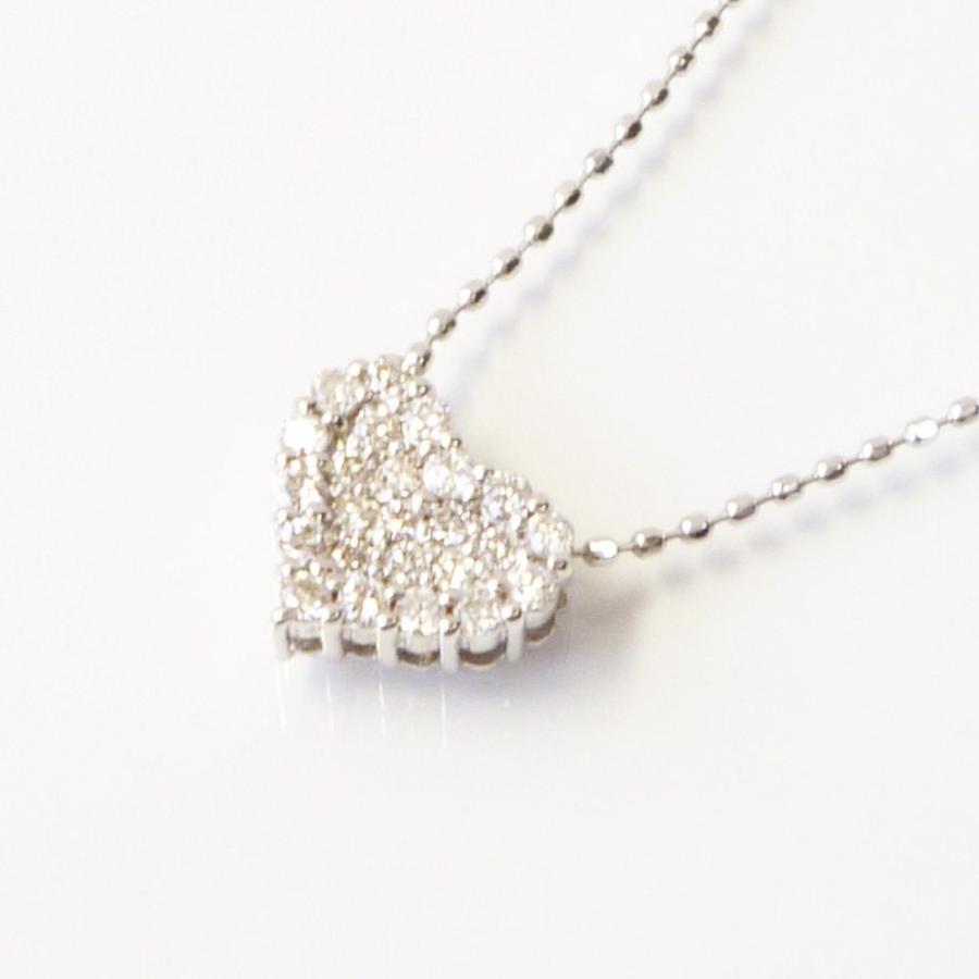 ダイヤモンドペンダントネックレス K18 18金 ホワイトゴールド 煌めきハート ダイヤ0.20ct