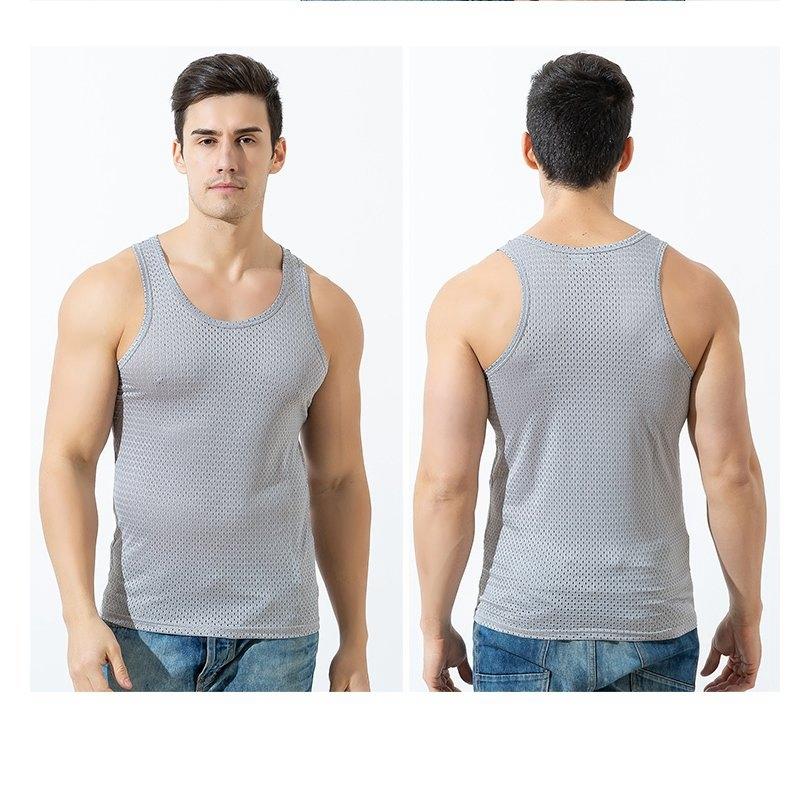 メッシュタンク ノースリーブ タンクトップ メッシュ編み 接触冷感 メンズ インナー 夏 無地 肌触り 吸汗 速乾 通気性 ストレッチ 薄手 代引不可 送料込