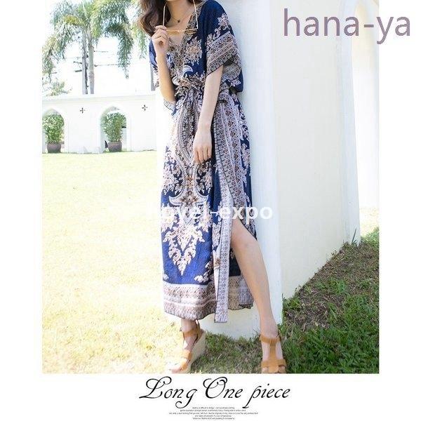 受注生産品 ボヘミアン風ハワイアンビーチワンピースレディースマキシワンピース夏マキシワンピリゾート今だけ